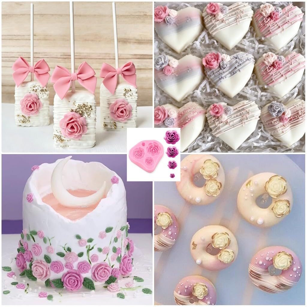 Roses Mold Flower Silicone Cake Molds for Chocolate Sugarcraft Fondant 2Pcs
