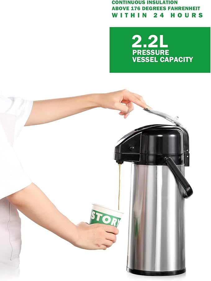 NUPANT Auto-Filling Commercial Airpot Coffee Brewer 2.2L/74oz Dirp Coffee Maker Machine with 24 Hours Hot Thermal Carafe Stainless Steel Pour Over Coffee Dispenser 120V/1450W for Restaurant Office