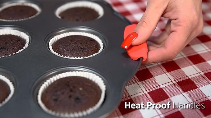 Eatex Nonstick Baking Sheet Set, 15-Piece Baking Pans Set with Silicone Handles, Carbon Steel Cookie Sheets for Baking, Commercial Grade Quality Bakeware Sets Includes Muffin Pan, Cake Pan and More