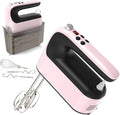 Yomelo 9-Speed Digital Hand Mixer Electric, 400W Powerful DC Motor, Hand Mixer Electric Handheld with Snap-On Storage Case, 5 Stainless Steel Accessories, Beaters, Dough Hooks, Whisk(Pink/Black)