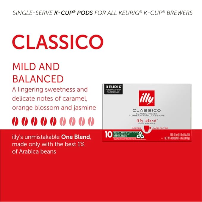 illy Coffee K Cup Pods, Classico Medium Roast, 32 Count, 4 Pack