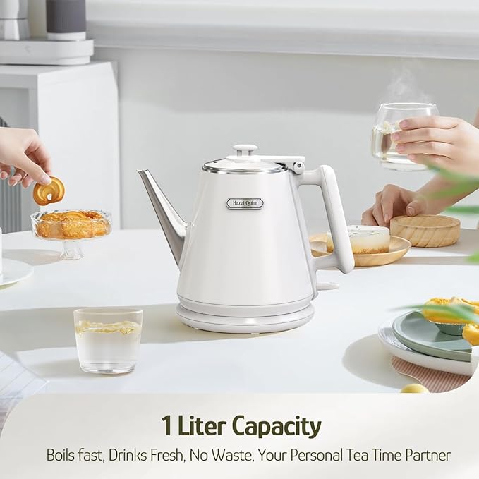 Hazel Quinn Electric Kettle, 1L/34oz Small Tea Kettle - Pearl White