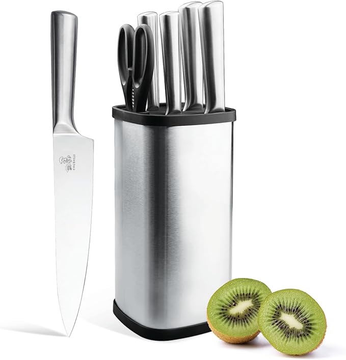 CHUSHIJI 6-Piece Small Stainless Steel Knife Set with Block, High Carbon Steel, Dishwasher Safe Gift