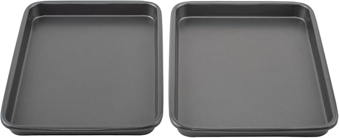 GoodCook Everyday Toaster Oven Mini Baking Sheets Set of 2 Set of 2 Heavy-Gauge Steel Baking Pans with Scratch-Resistant Nonstick, 9 x 6.2-Inch, Gray