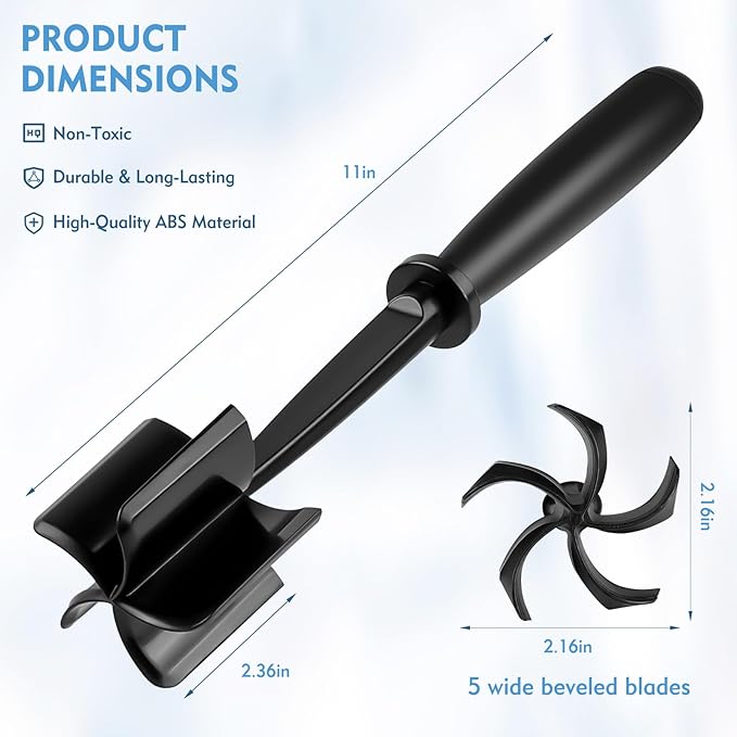 2-Pack Ground Beef Masher, Heat-Resistant Meat Masher with 5 Curved Blades