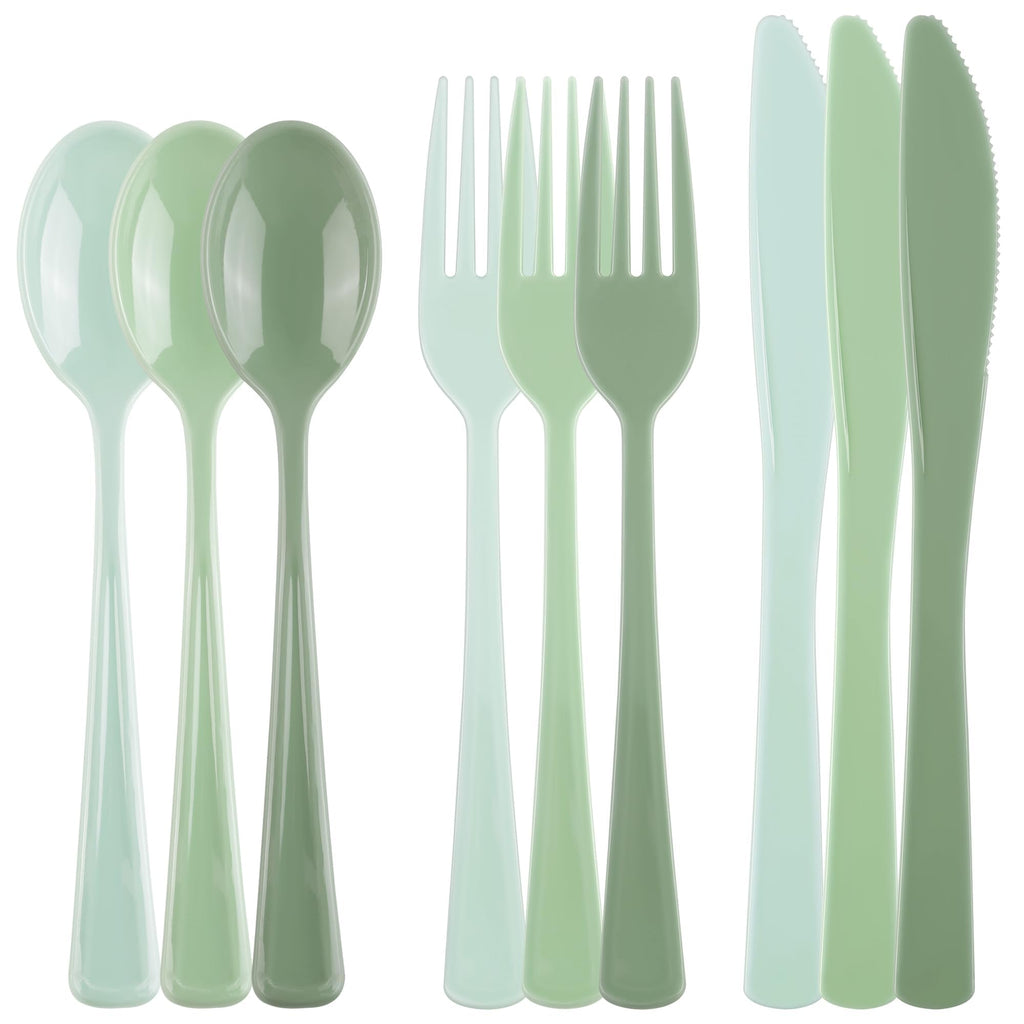 Kochorie 300 Pieces Sage Green Plastic Silverware with Spoons Forks Knives