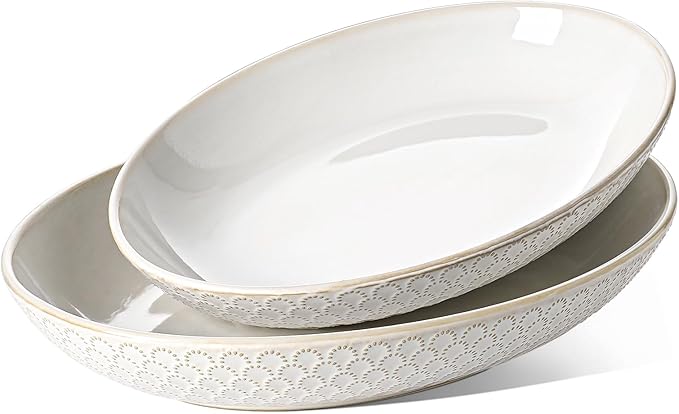 LE TAUCI Ceramic Serving Bowls Set of 2, Large Serving Dishes for Entertaining, 11.8 & 13.7 Inch Oval Serving platter, Salad Fruit Bowl, Pasta Bowls, Microwave & Dishwasher Safe - Arctic White