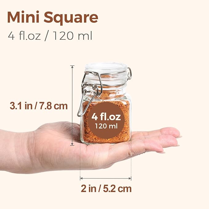 ComSaf Square Small Glass Spice Jars with Airtight Lids 4 oz 12 Pack Pantry