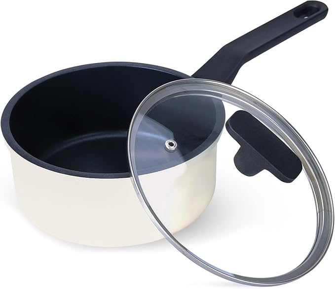 Legacy Culinaryware Nonstick Sauce Pan with Lid,1.5QT small pot, PFOA Free,Kitchen Pots Induction Pot,Cream