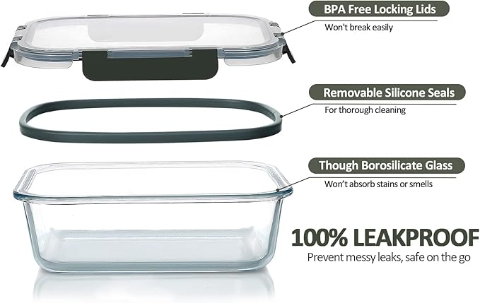 M MCIRCO 10 Pack Glass Food Storage Container with Lids,Gray