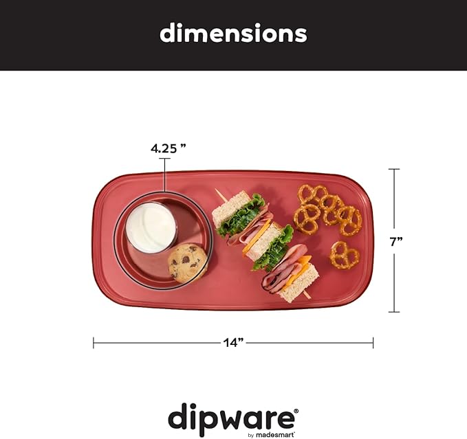 madesmart dipware Small Serving Plate, Stackable & Removable Dip Bowl for Salsa, Queso, Salad, Olives, Dishwasher & Microwave Safe, Multipurpose Plate & Bowl, Red