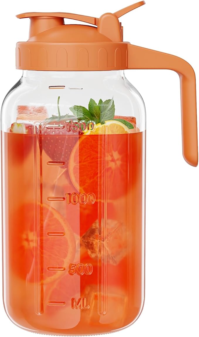 JunVpic Glass Pitcher with lid, 64 oz Wide Mouth Mason Jar