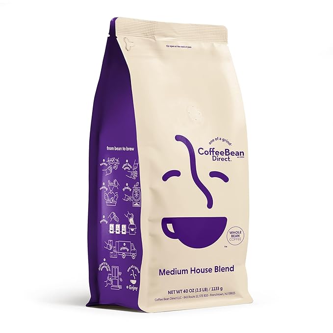 Coffee Bean Direct Medium House Blend, Whole Bean, 2.5lb Bag