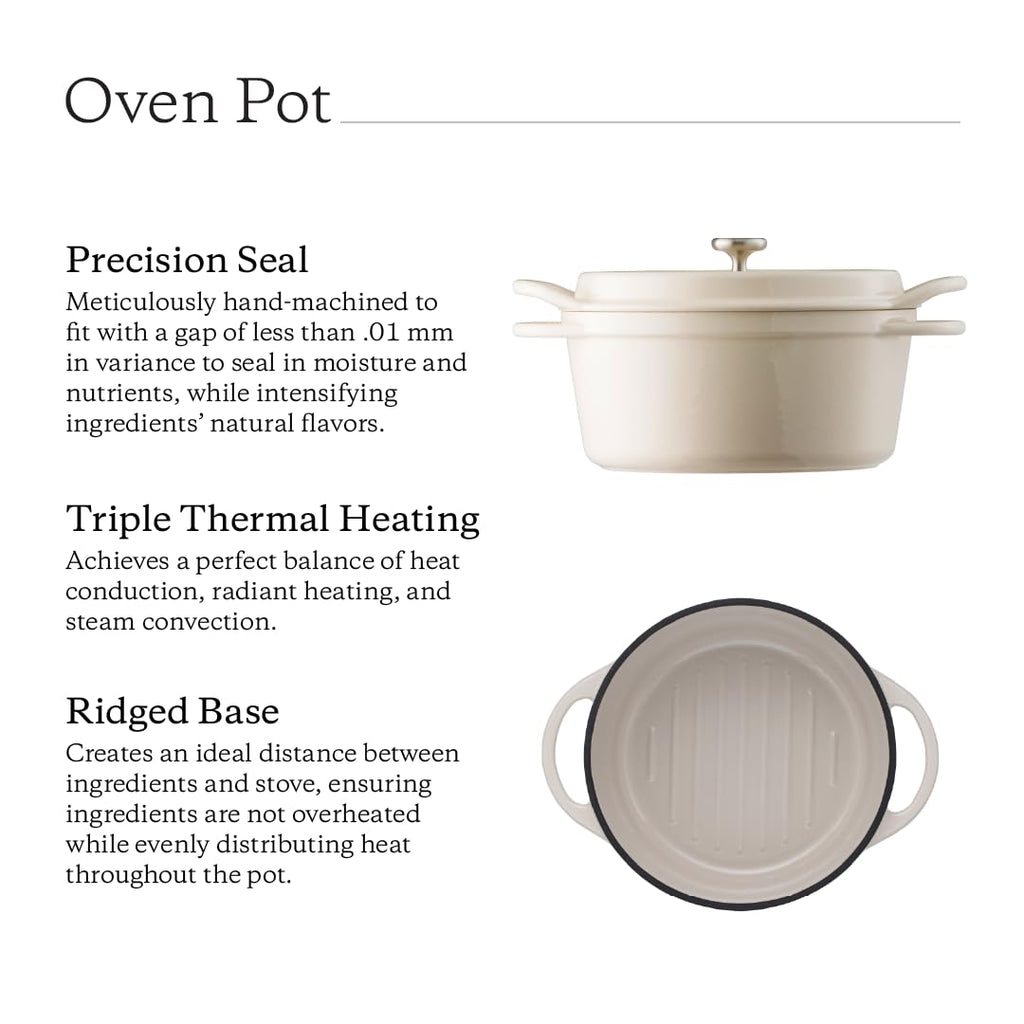 Vermicular Oven Pot 22cm (3.7qt), Enameled Cast Iron Pot - Pearl Brown