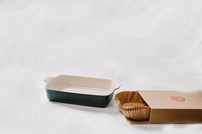 BakeBarn 9x13 Pre Formed Parchment Paper, Fits Any 9 x 13 inch Pan, Plastic Free Packaging with Storage Box, Natural Unbleached Food Grade Non-Stick Liners, Designed in USA, 50 Sheets