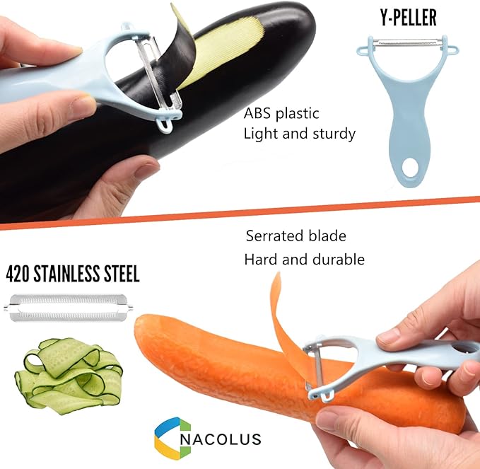 NACOLUS Handheld Mandoline Slicer for Kitchen, Vegetable Slicer Multi Blade Potato Chip, Veggie shredder, Vegetable Cutter, Julienne Shredder and peeler For Small Job In Kitchen Blue
