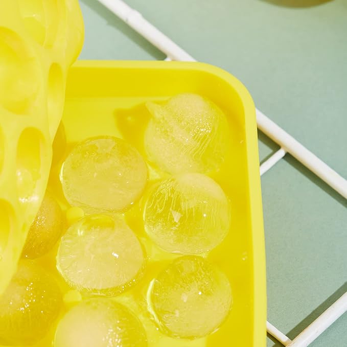Obsoorth Round Ice Cube Tray 2 Pack BPA Free Silicone Flexible Easy Release 1.1 Inch x 50PCS Small Ice Ball Maker Mold for Whiskey, Cocktail, Chilling (Yellow)