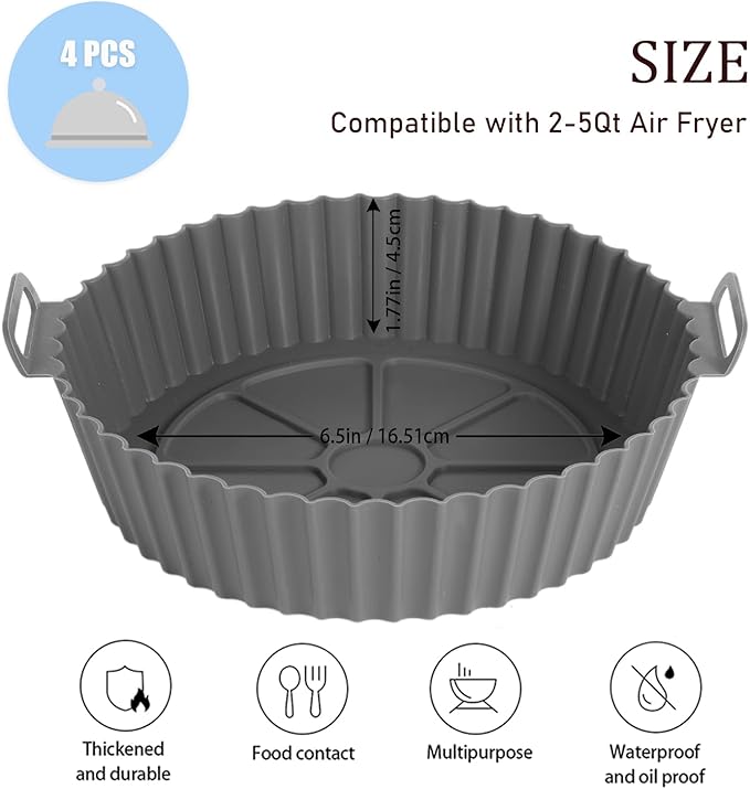 Silicone Air Fryer Liners Round,Pot 4 Pcs 6.5inch Reusable Air Fryer Basket
