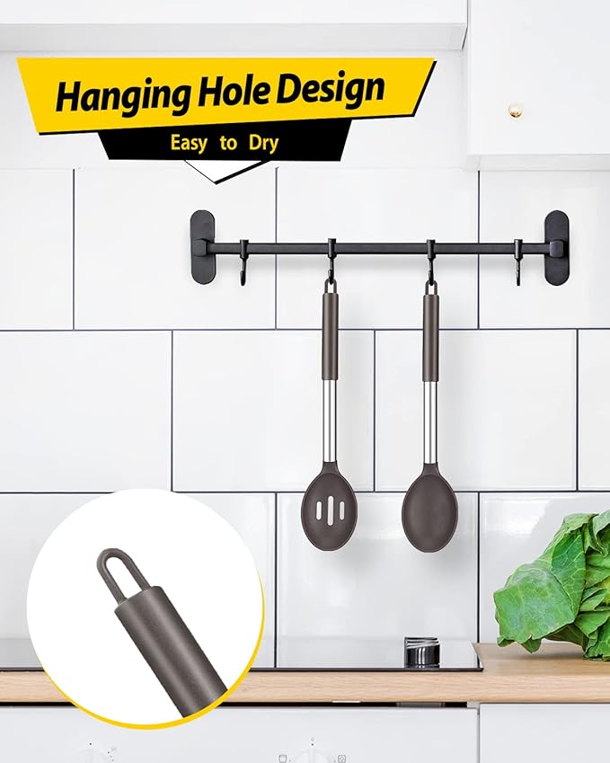 BUNDLEPRO Silicone Cooking Spoons for Non Stick Cookware, 2 Pack, Chocolate