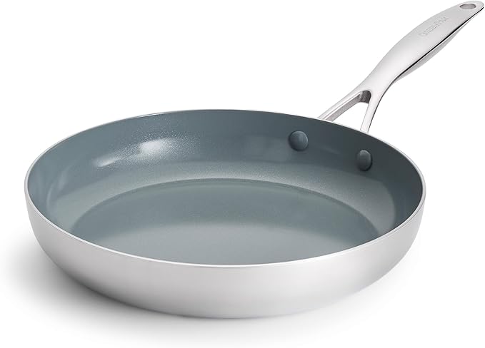 GreenPan Valencia Pro Tri-Ply Stainless Steel 8” Frying Pan Skillet, PFAS-Free Ceramic Nonstick Coating, Induction Ready Cookware, All Cooktops, Eggs & Omelets, Dishwasher & Oven Safe 600F