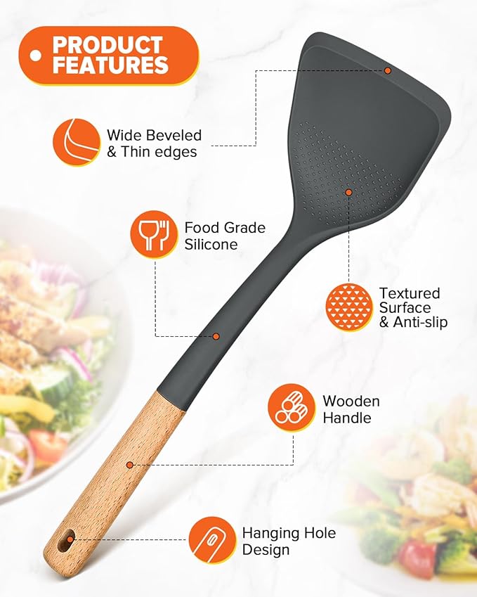 Badiano Silicone Cooking Utensils Set, Safe for Nonstick Cookwares, Grey