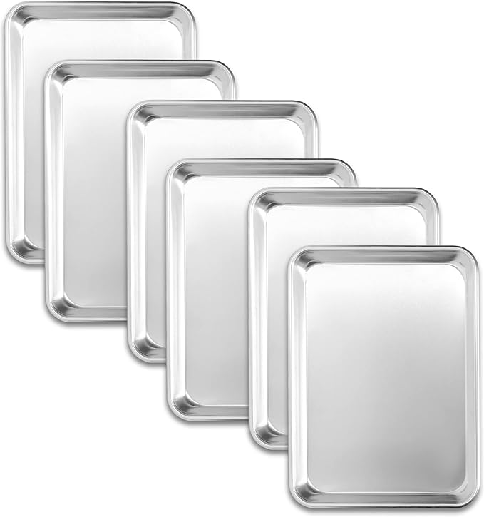 BIEAMA 6 Pack Quarter Size Aluminum Baking Sheet Pan, 13" × 10"