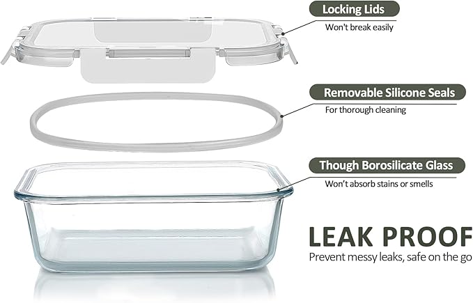 M MCIRCO 8 Pack,30 oz Glass Food Storage Containers with Lids, White