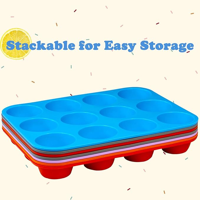 LERIYUFS 12 Cups Silicone Mini Muffin Pan Set, Nonstick Mini Cupcake Pans, BPA Free Small Muffin Tin for Baking, Set of 2 (Red+Red)