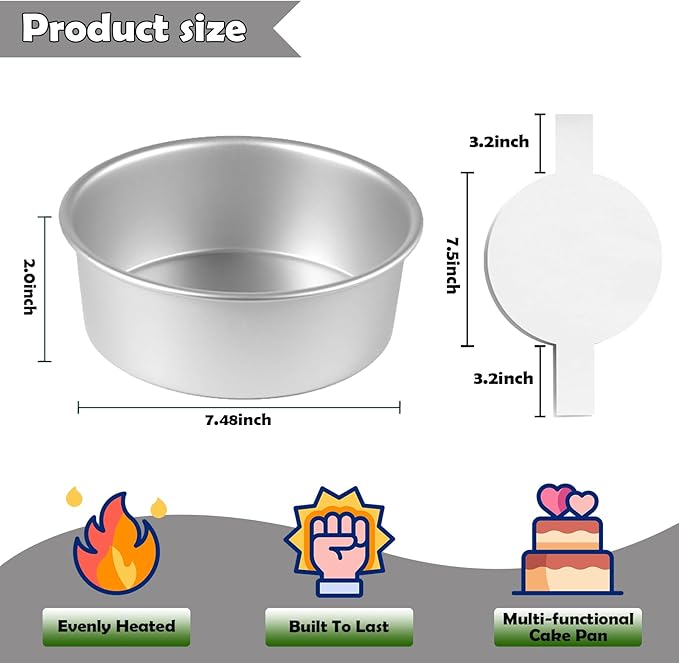 AICMEI 8 Inch Cake Pan Set of 2,Aluminum Round Layer Cake Baking Pans,No Coating Cake Pans Cake Mold, Mirror Finish Dishwasher Safe Cake Pans Sets for Baking