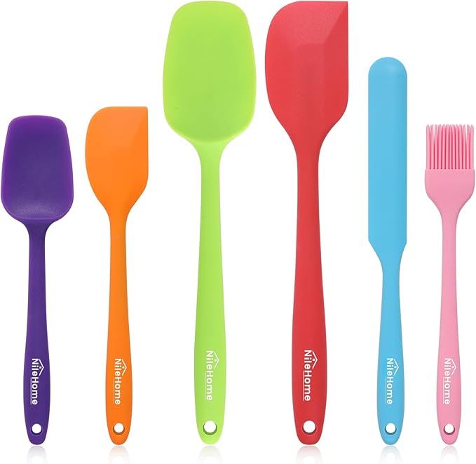 NileHome 6 Pieces Silicone Spatula Set with Silicone Brush,Multicolor