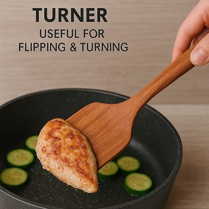 Forestroot 6-Piece Wooden Utensil Set – Premium Teak Wood Cooking Spoons & Spatulas, Non-Stick, Heat-Resistant, Durable & Eco-Friendly Kitchen Tools for Cooking & Serving
