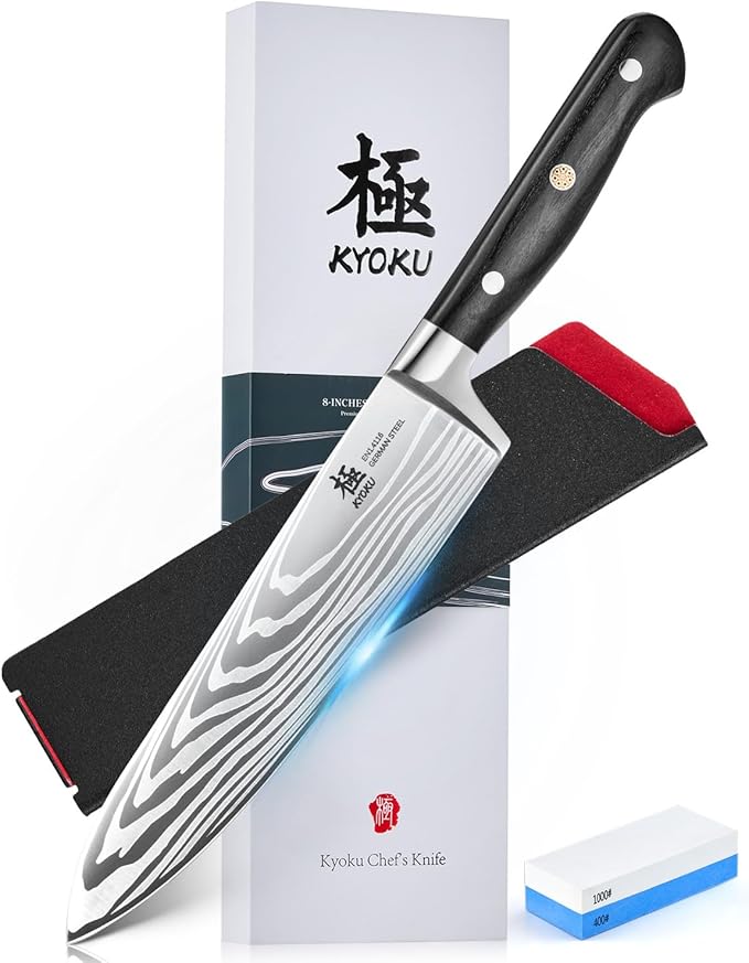 KYOKU 8" Chef Knife - German Steel Kitchen Knife with Sharpening Stone
