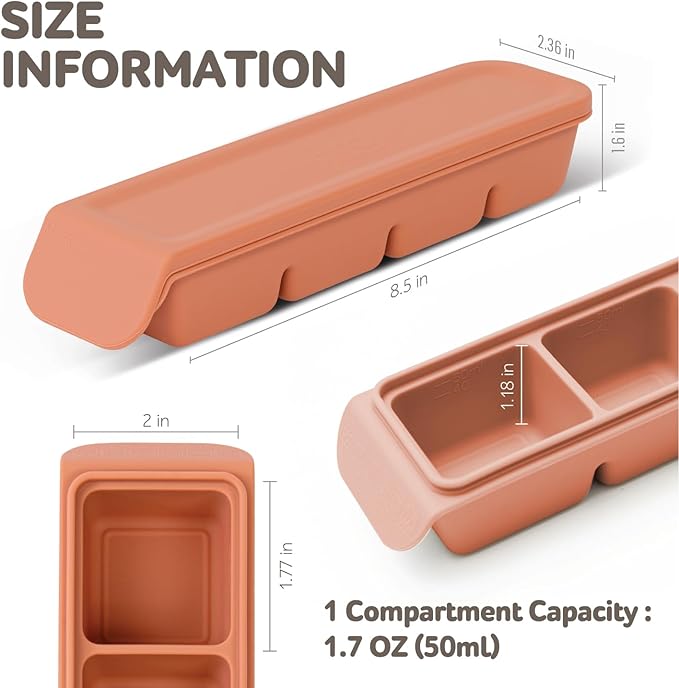 Firgi 1.7 oz/4 Sections Silicone Ice Cube Freezer Tray with Lid, 100% Food-Grade Platinum Silicone,Leak Resistance & Dishwasher Safe for Baby Food Prep,Breast Milk,Purees - Korean Made, Indie Pink