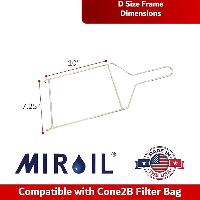 MirOil CONE2B Fryer Filter Bag & Frame Combo Set – Durable Reusable Strainer Bag and Metal Support Frame for Commercial Kitchen Use - Compatible with MirOil Blue Oil Caddy - Model #30L