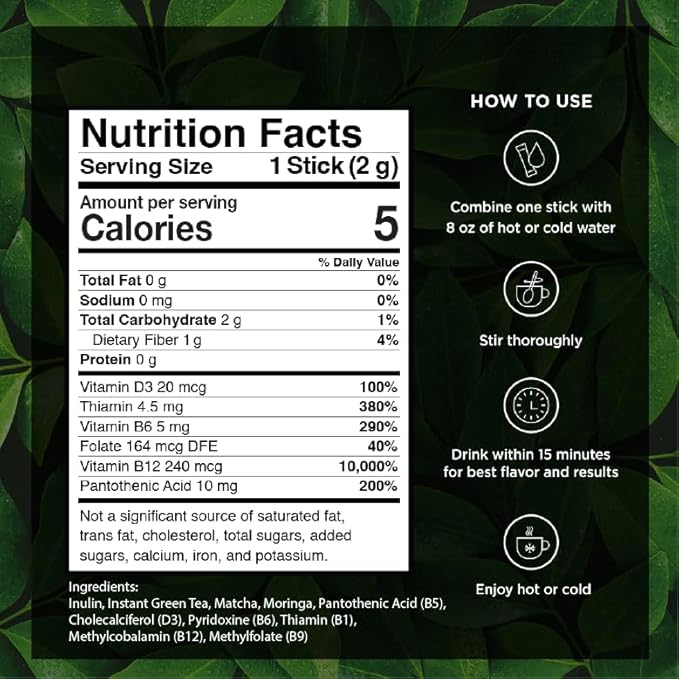 VitaCup Green Tea Instant Packets with Matcha, 10ct