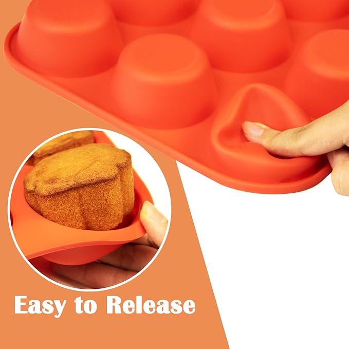 LERIYUFS 12 Cups Silicone Mini Muffin Pan Set, Nonstick Mini Cupcake Pans, BPA Free Small Muffin Tin for Baking, Set of 2 (Red+Red)