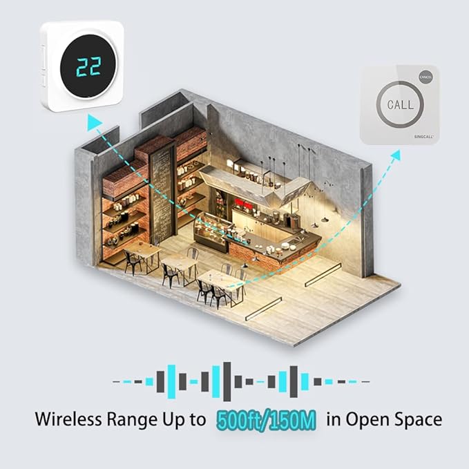 SINGCALL Restaurant Pager System 2 Receivers & 16 Waterproof Call Buttons