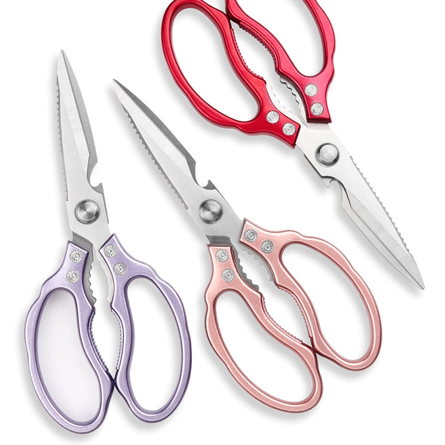 AWinjoy Kitchen Scissors, Heavy Duty Sharp Shears Dishwasher Safe, Rose Gold Cooking Accessories for Meat, Chicken, Fish, Poultry, Herb, Bread