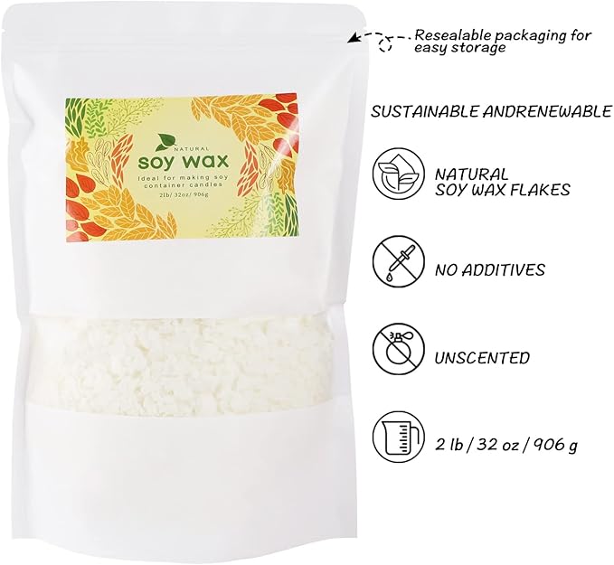 CLTNIKET Candle Making Soy Wax-2 lb Bag（32oz）-Pure Nature DIY Soy Wax Flakes