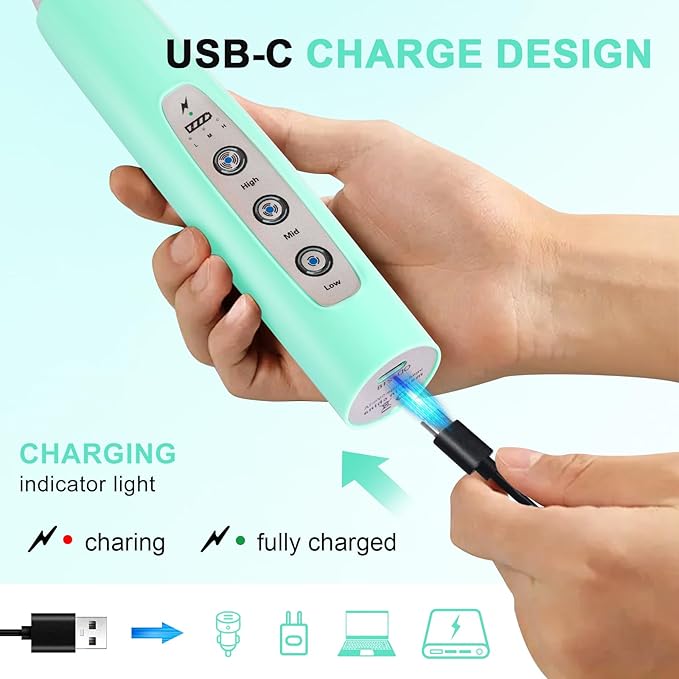 YUSWKO Handheld Milk Frother Wand for Coffee, Rechargeable Electric Whisk with 3 Heads 3 Speeds Drink Mixer Coffee Frother For Latte, Cappuccino, Hot Chocolate, Egg, Baby Blue