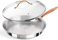 ciwete 12 Inch Tri-Ply Stainless Steel Frying Pan with Lid, Professional Quality Skillet Suitable for All Stove, Oven and Dishwasher Safe, PFOA PTFE PFOS Free, Fast and Even Heating