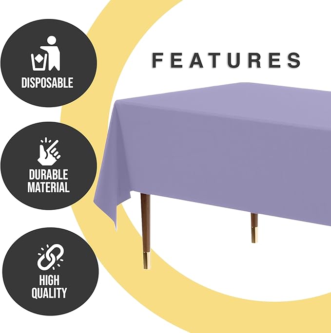 Exquisite 66% Thicker Premium Plastic Table Cloth Rectangle Table Cover 0.5 Mil 12 Pack Lavender Table Cloth 54 Inch x 108 Inch Disposable Tablecloth Won't Tear Easily Like Cheap Thin Brands