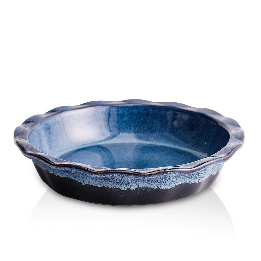 KOOV Ceramic, 9 Inches Pie Plate, Pie Dish for Dessert Kitchen, Round Baking Dish Pan for Dinner, Wrapping Upgrade, Reactive Glaze (Nebula Blue)