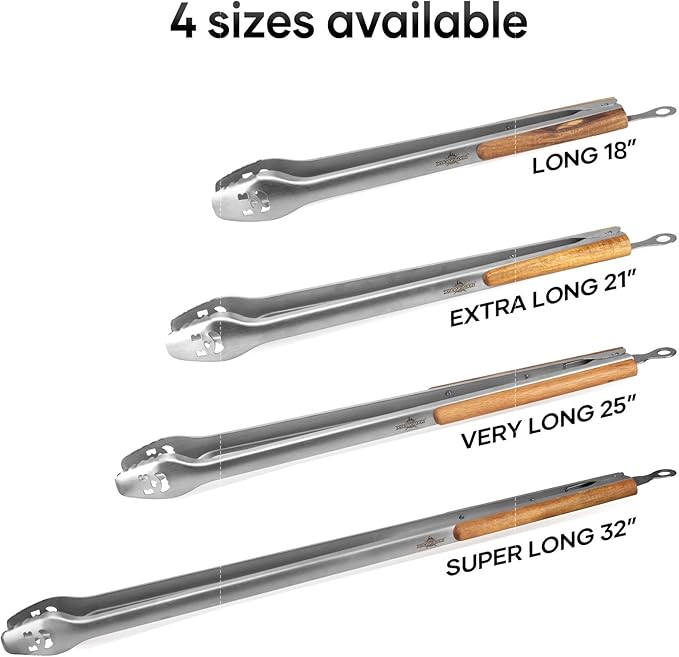 XUDAKAIXIN 25-Inch Very Long Stainless Steel BBQ Tongs with Extended Luxurious Acacia Handle – Durable and Easy-to-Clean Grilling Tool for Cooking, Kitchen Use, and Outdoor Barbecues