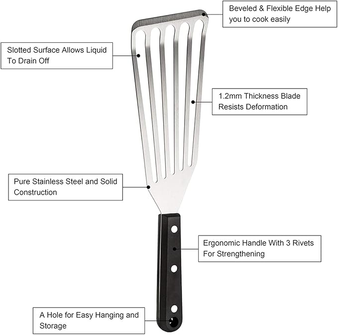 HaSteeL 2 Pack Stainless Steel Fish Spatula, Metal Slotted Turner Set, Griddle Grill Spatula for Kitchen Cooking, Flipping, Turning, Frying $ Grilling, Full Tang ABS Handle, DIshwasher Safe