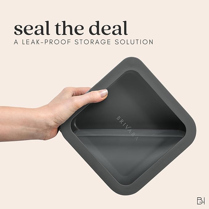 BRIVARA HOME Glass Food Storage Container with Lid, 5-Cup Medium Square | Microwave-Safe Airtight Lid, Oven-Safe Ceramic-Coated Glass | Zero Plastic, No PFAS/PFOA/BPA, Reusable [Onyx]