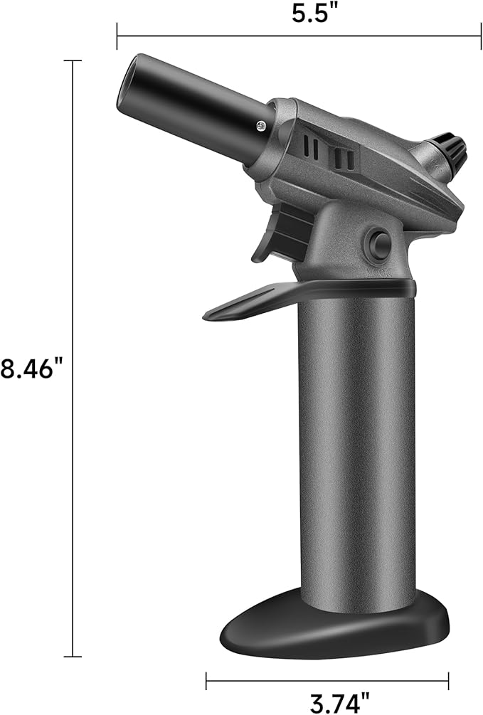 Peaks Comforts Butane Torch Blow Torch Creme Brulee Torch Refillable Butane Torch Lighter Kitchen Torch Cooking Torch for Food Baking Crafts BBQ Creme Brule(Safety Lock & Adjustable Flame)