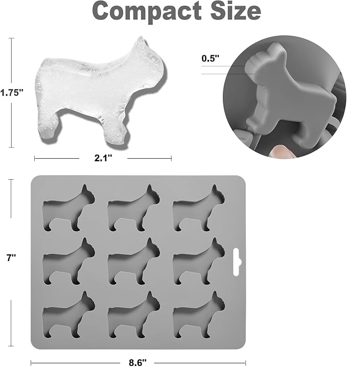 ACOOKEE French Bulldog Ice Cube Mold, Fun Shapes Frenchie Bull Dog Ice Cube Tray, Silicone Dog Treat Mold, Cute Novelty French Bulldog Gifts for Baking & Freezing Decor, BPA Free & Heat Resistant