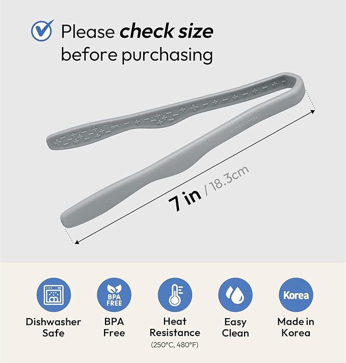 Carrotez Mini Silicone Toaster Tongs, 7 inches, 1 Pack, Gray