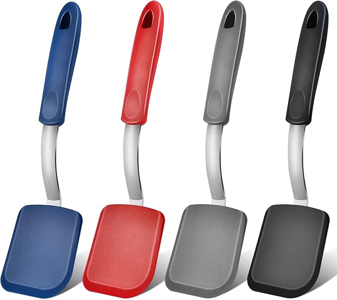 Elesunory 4 pcs Silicone Spatula, Heat Resistant Silicone Cookie Spatula Turner, No Scratch Flipper Baking Utensils, Small Spatulas Turner for Nonstick Cookware, Pancake (Gray, Blue, Black, Red)